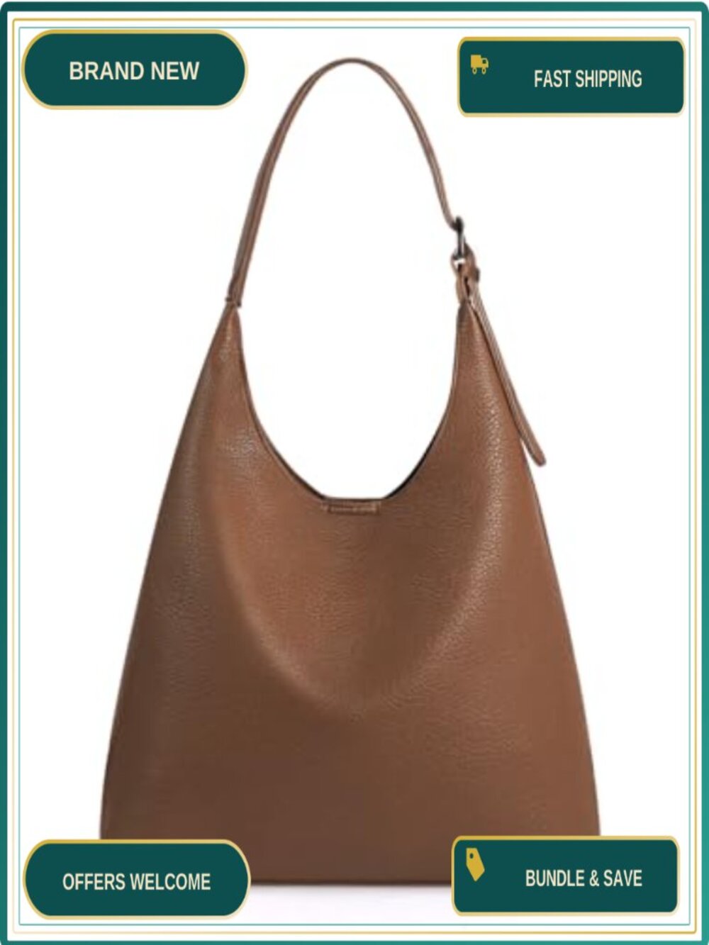 Mieeba Vegan Leather Slouchy Hobo Shoulder Bag Tote for Work Travel